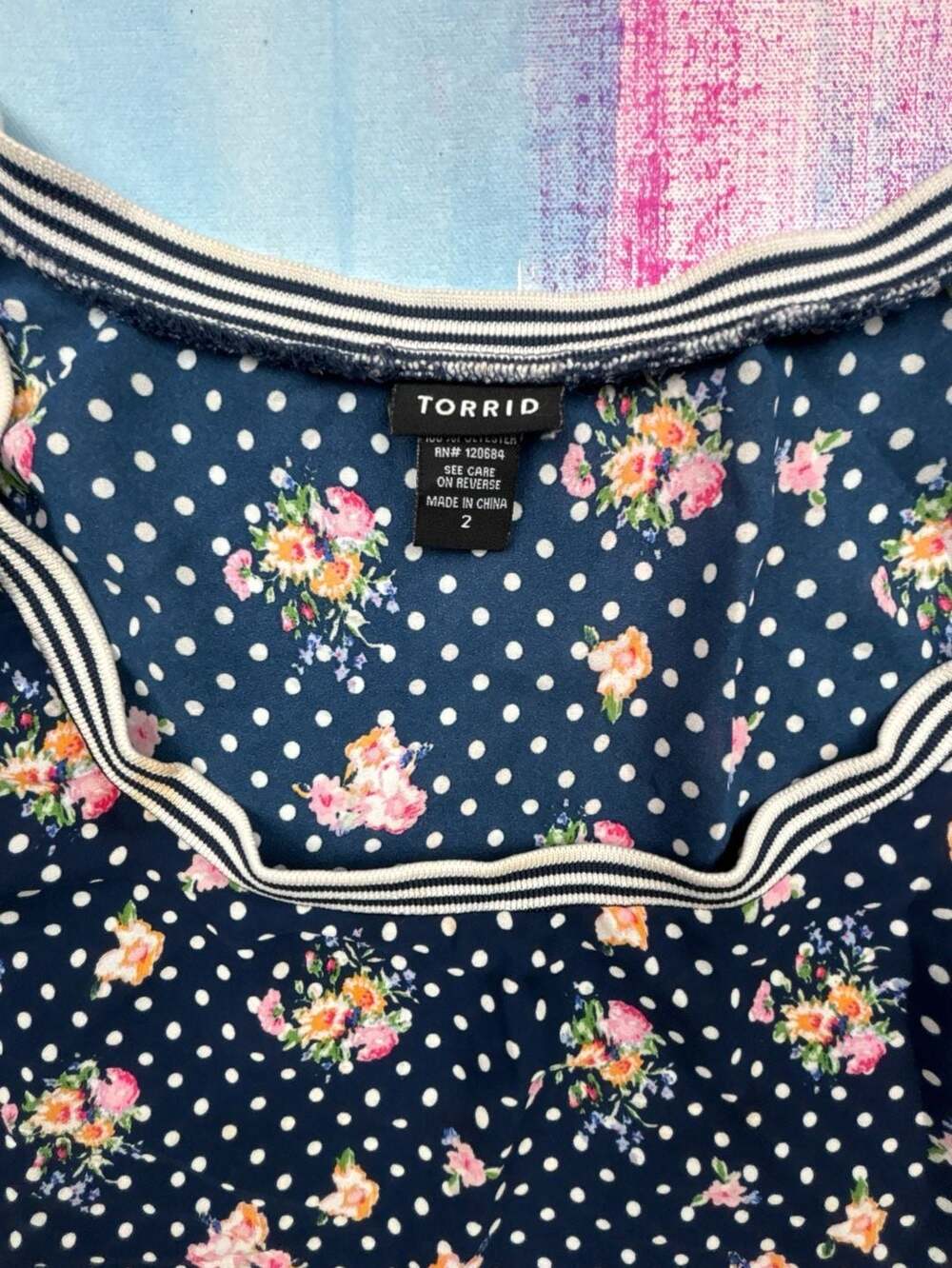 Torrid Navy Floral Polka Dot Ringer Tank Top Size 2